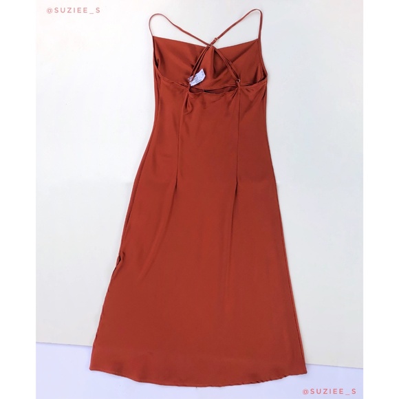 Andamane Delphina Rust Red Orange Silk Satin Slip Midi Dress Side Slit  M NWT - Picture 5 of 16